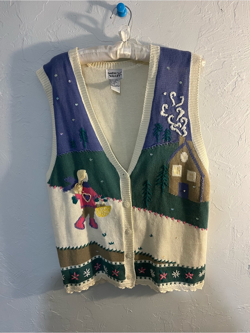 Napa Valley Cream & Purple Vintage-Inspired Knit Vest
